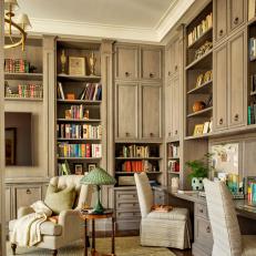 Traditional Neutral Library With Green Lamp