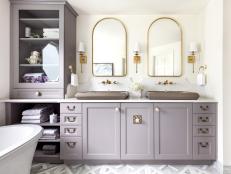 Gray Bathroom Vanity With Purple Undertones