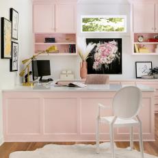 Modern Home Office With Pink Cabinets