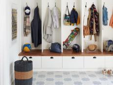Colorful Mudroom with Cubbies