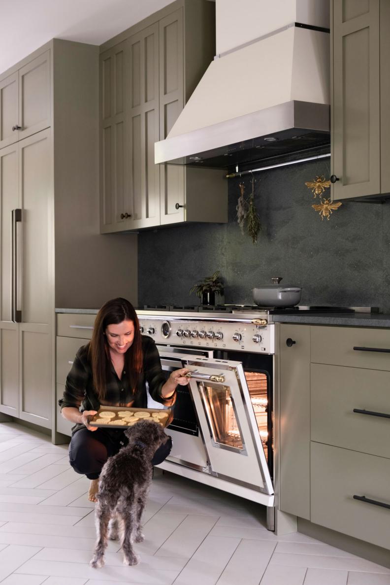 Kitchen With Gray Green Cabinets