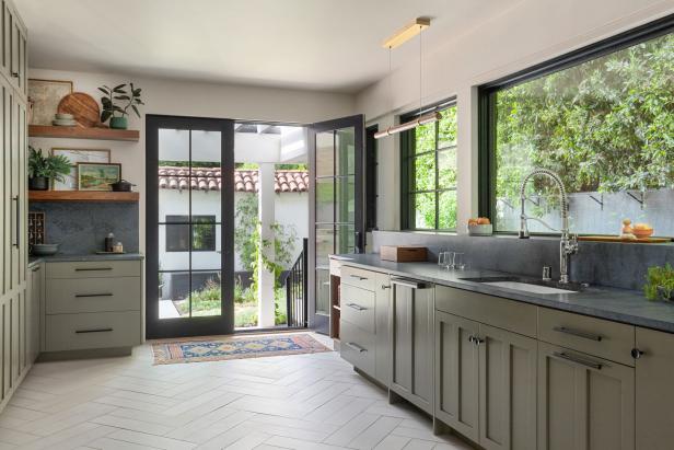 Contemporary Kitchen With Gray Backsplash | HGTV