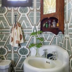 Eclectic Powder Room With Corner Sink