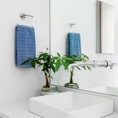 Bathroom Sink With Blue Hand Towels