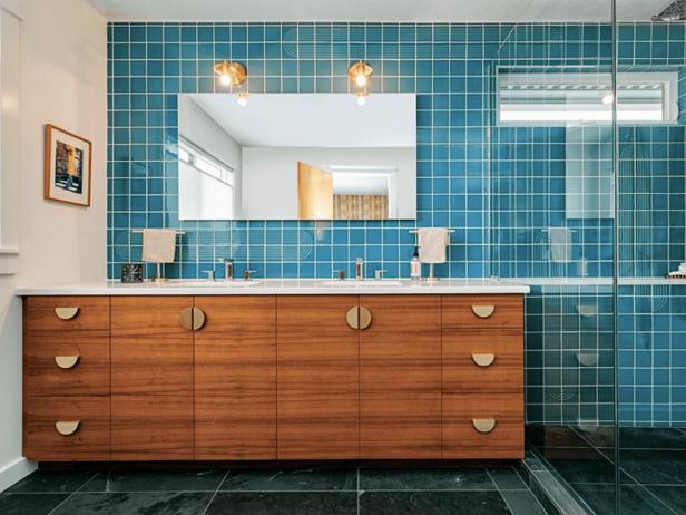Midcentury Modern Blue Bathroom