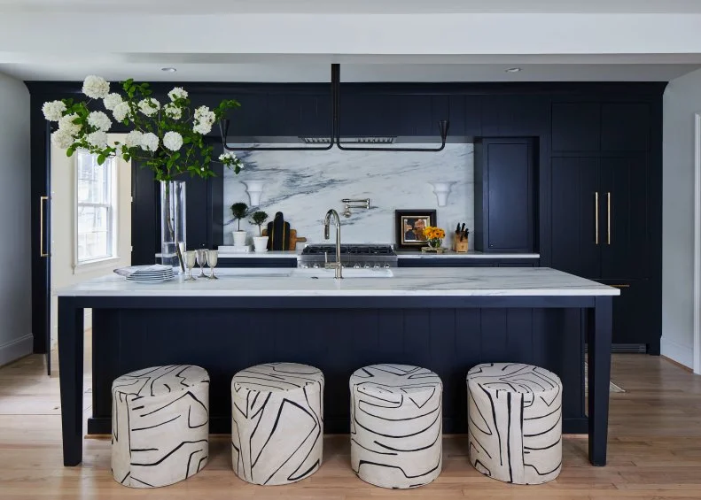 Kitchen With Low Graphic Stools