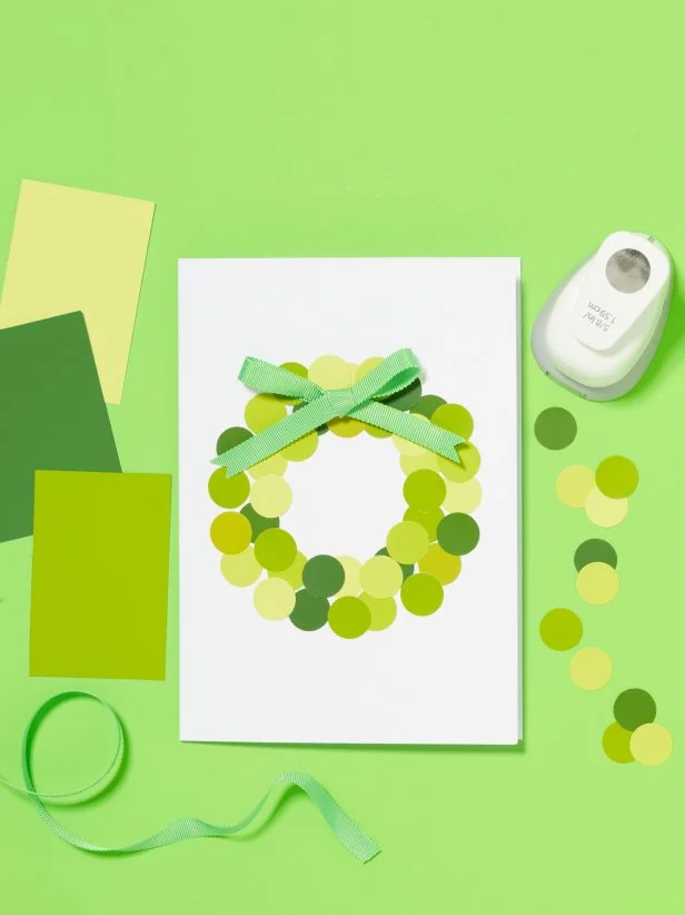 Green Handmade Christmas Card With a Wreath Design