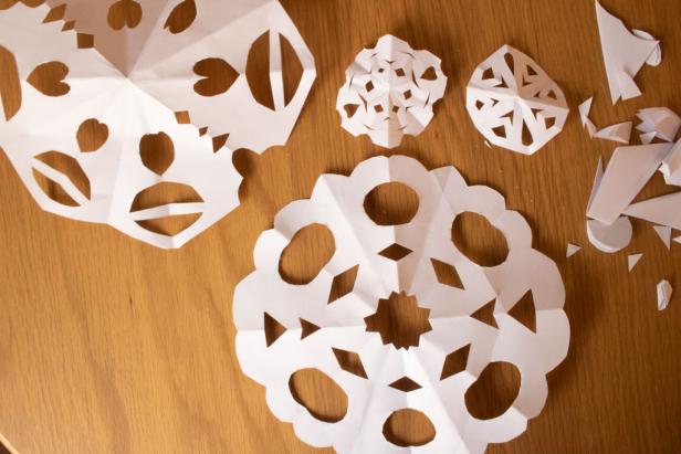 One of a kind paper snowflakes.