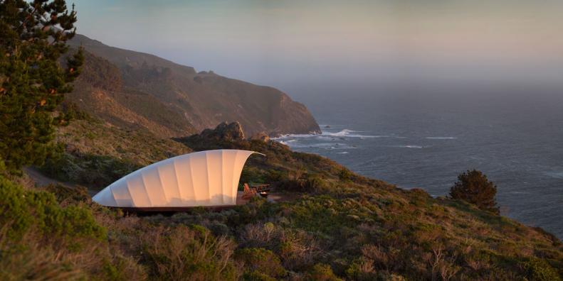 An autonomous tent overlooking the ocean in South Big Sur, California