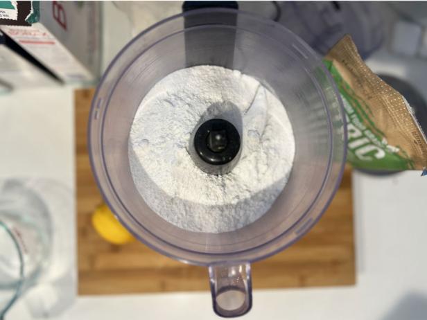 DIY dishwasher detergent blended to a fine powder in a food processor.
