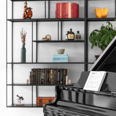 Grand Piano and Bookshelf