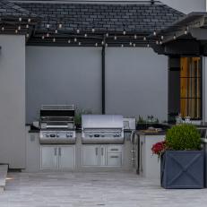 Outdoor Kitchen With String Lights