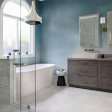 Blue Contemporary Bathroom With Arched Window