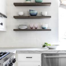 Kitchen Shelves With Ceramic Bowls