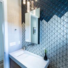 Contemporary Powder Room With Diamond Tiles