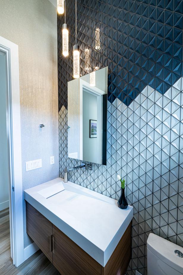 Contemporary Powder Room With Diamond Tiles HGTV