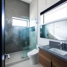 Modern Bathroom With Silver Shower Tiles