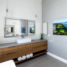 White Modern Bathroom With Ocean Photo