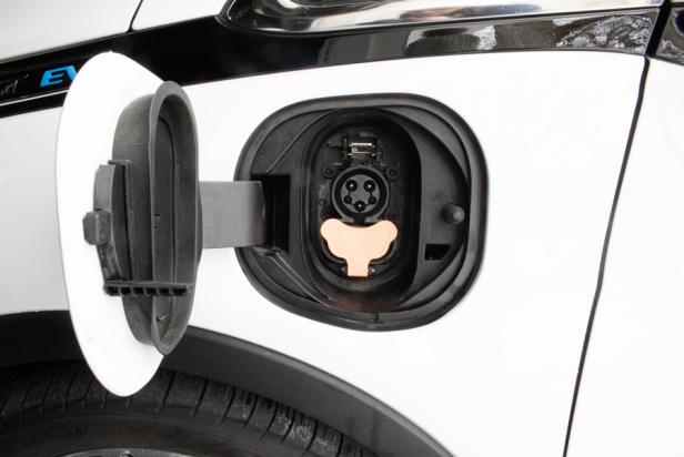 Level 2 EV Charging Ports on a Chevy Bolt