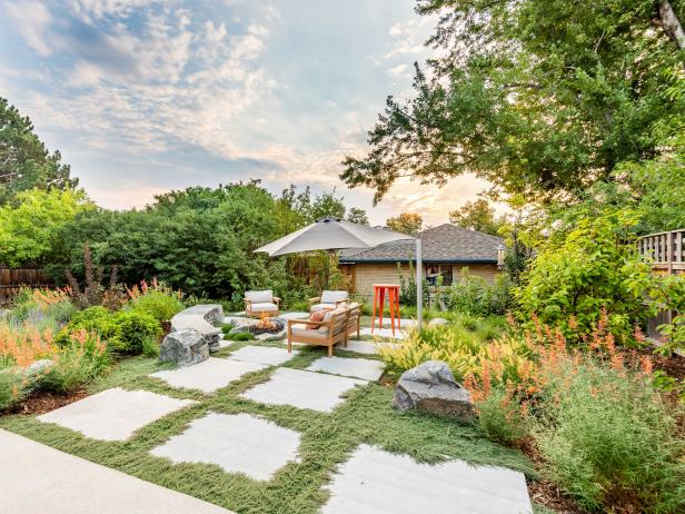 This environmentally-friendly landscape from HGTV Magazine uses non-edible thyme as ground cover instead of traditional grass.