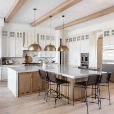 White Transitional Chef Kitchen With Dome Pendants