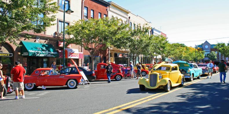 An antique car show in a small town in New Jersey