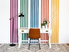 Home Office With Colorful Striped Wall
