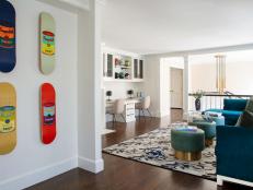 Contemporary Sitting Room With Skateboard Deck Gallery Wall 