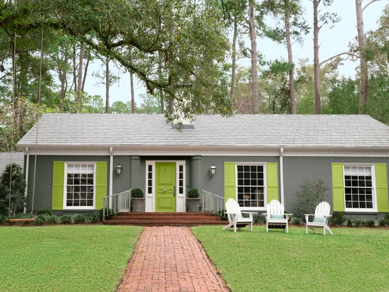 Gray and Lime Green Ranch Exterior