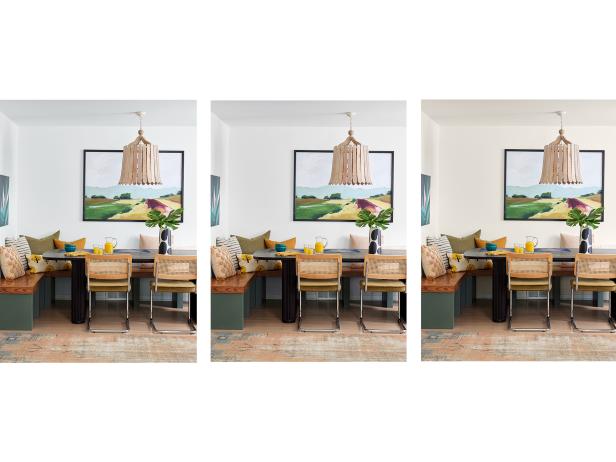 Kitchen Breakfast Nook With Three Different White Paints