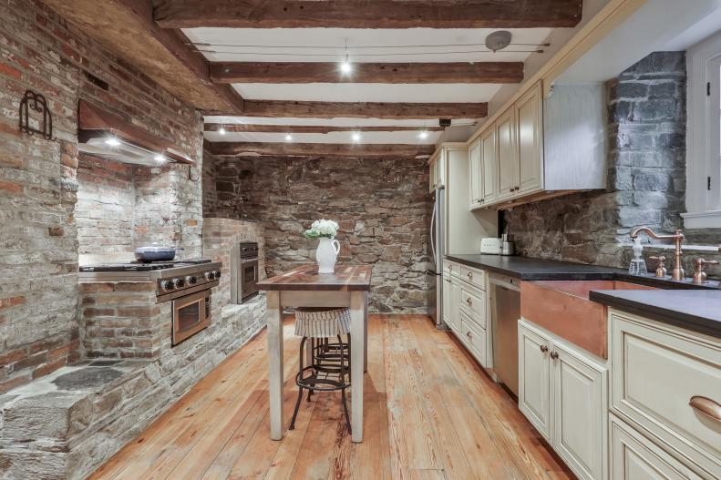Brick Walls and Beehive Oven in Kitchen