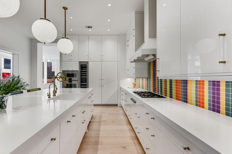 White + Rainbow Kitchen Features Wheel Faucet