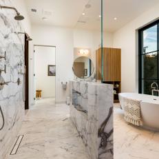 Modern Spa Bathroom With Marble Partial Wall