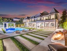 Luxury Backyard With Rectangular Pavers