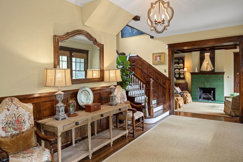 Yellow Foyer and Green Fireplace