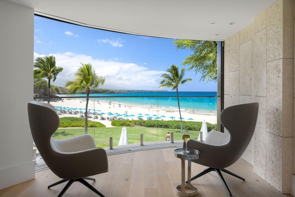 Midcentury Modern Living Room Overlooking the Beach