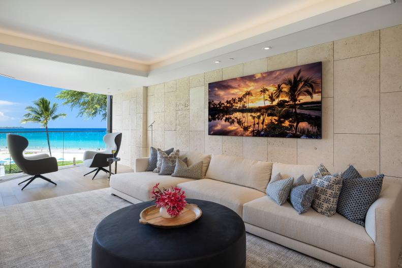 Neutral Living Room With Beach Views