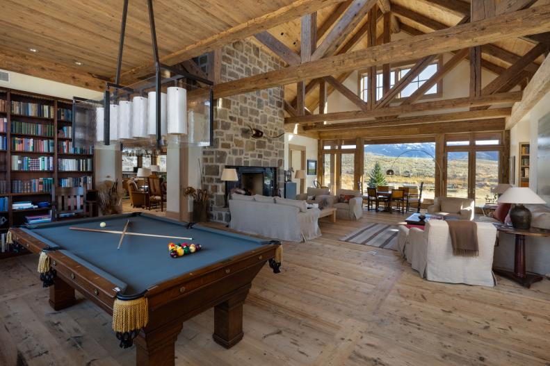 Rustic Game Room With Vaulted Ceiling