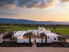 Mediterranean Home in Wine Country, Motor Court at Sunset