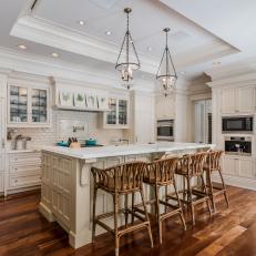 Tropical White Kitchen With Rosewood Floor