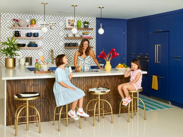 Eclectic Blue Kitchen With Patterned Tile