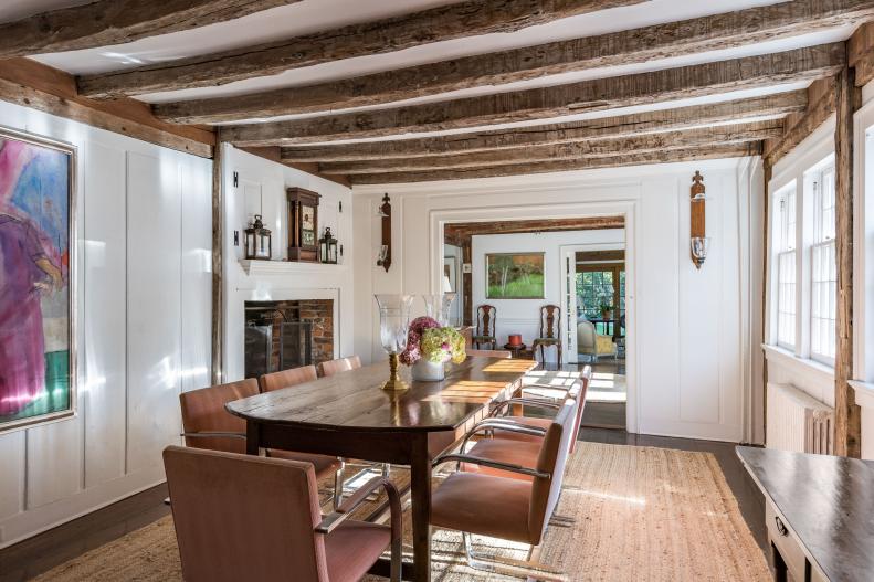 Wood Dining Table and Exposed Beam Ceiling