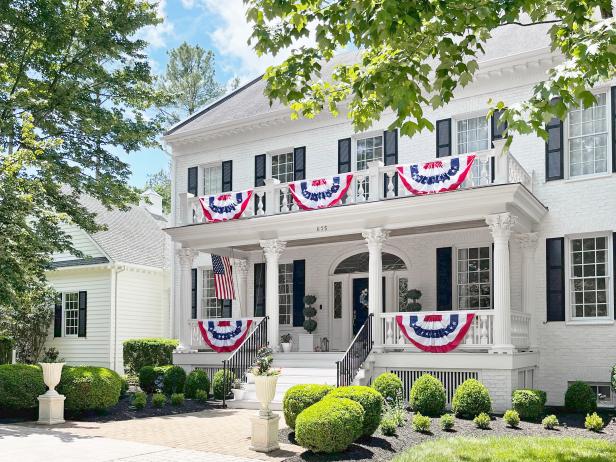 Traditional Home Decorated for the Fourth of July