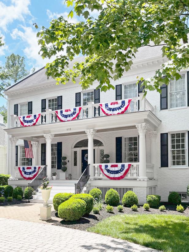 Traditional Colonial House Decorated for the 4th of July