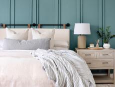 Contemporary Teal Bedroom With an Accent Wall