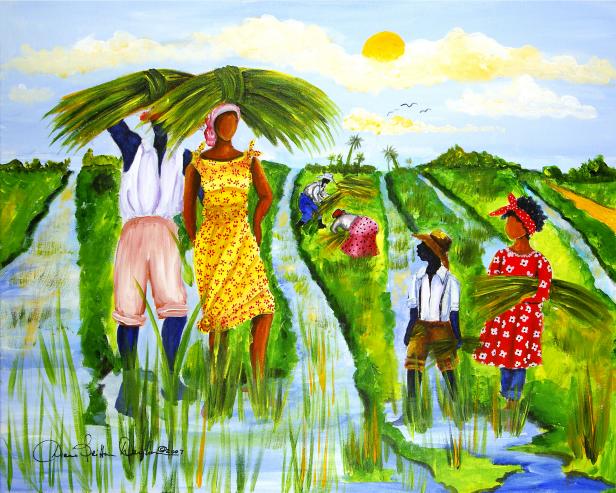 Gullah-Creole Artist Diane Britton Dunham is a well-known painter who combines her Creole heritage with life in the Lowcountry to depict Gullah life in South Carolina.