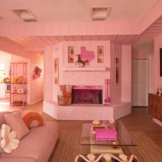 Pink Living Room With Fireplace