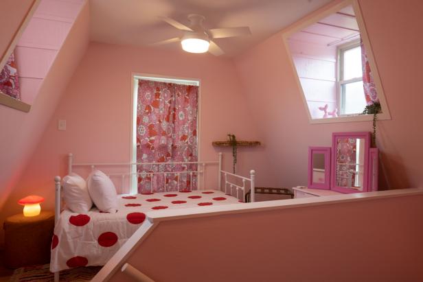 Upstairs Loft Bedroom With Vaulted Ceiling and Ceiling Fan
