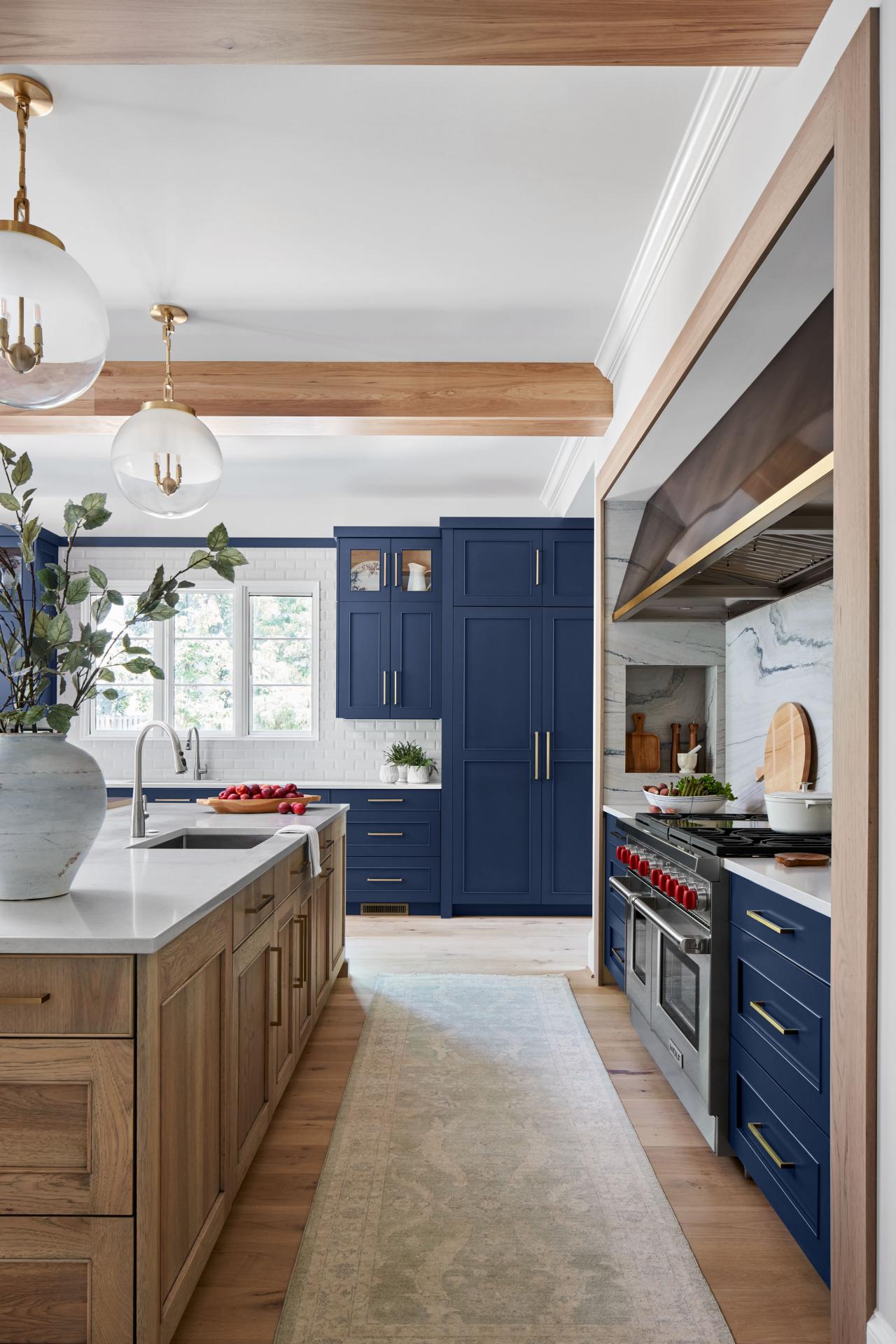 75 Kitchen with Blue Cabinets and White Appliances Ideas You'll Love -  January, 2024