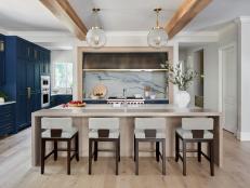 Kitchen Island and Blue Cabinets